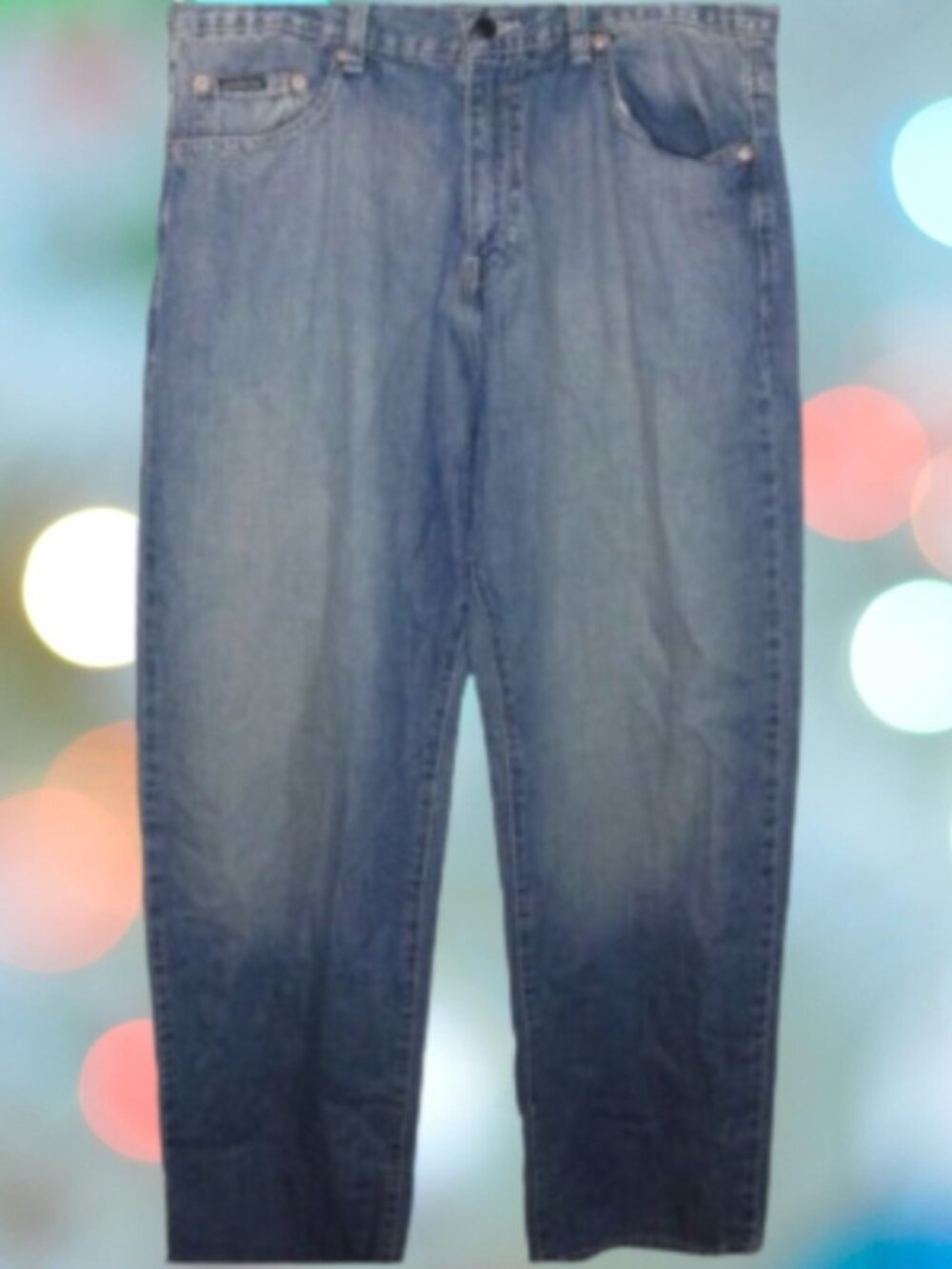 Calvin Klein Distressed Straight Leg Jeans 36 Blue Soft Grunge Y2K Streetwear
